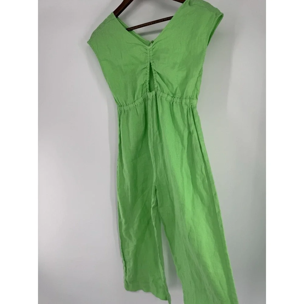 ZARA Lime‎ Green 100% Linen Jumpsuit 11-12